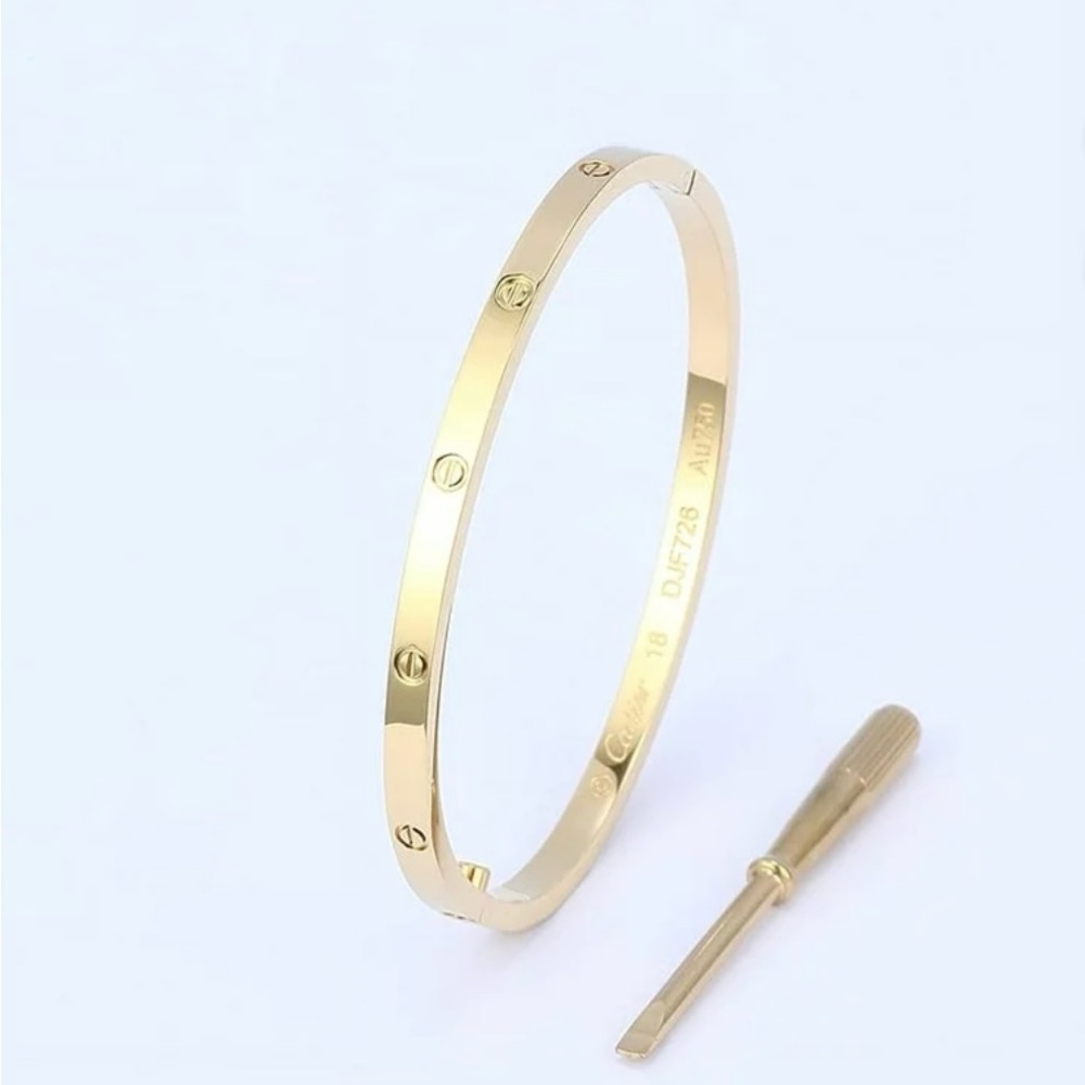 Gold Bangle Amor Bracelet With Screw Detailing To Love